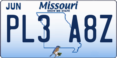 MO license plate PL3A8Z