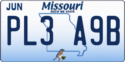 MO license plate PL3A9B