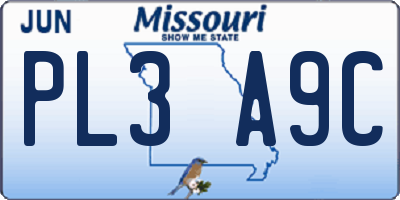 MO license plate PL3A9C