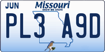 MO license plate PL3A9D