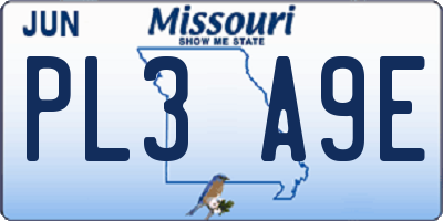 MO license plate PL3A9E