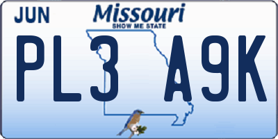 MO license plate PL3A9K