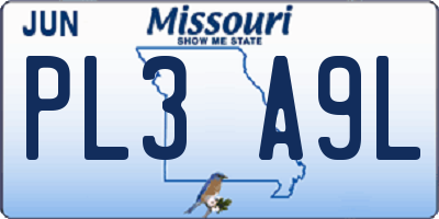 MO license plate PL3A9L