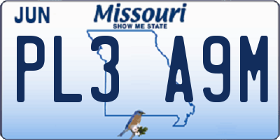 MO license plate PL3A9M