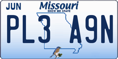 MO license plate PL3A9N