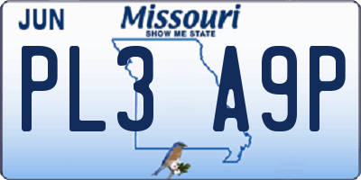 MO license plate PL3A9P
