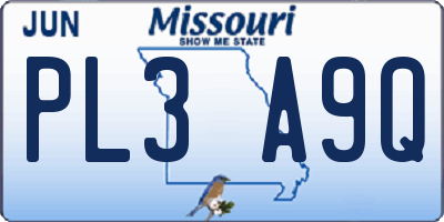 MO license plate PL3A9Q