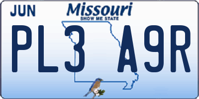 MO license plate PL3A9R