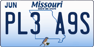 MO license plate PL3A9S