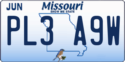 MO license plate PL3A9W