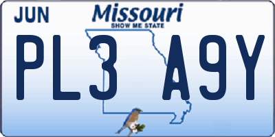 MO license plate PL3A9Y