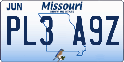 MO license plate PL3A9Z