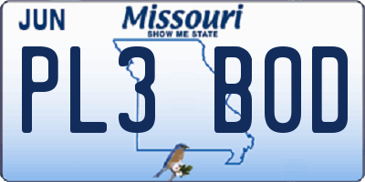 MO license plate PL3B0D
