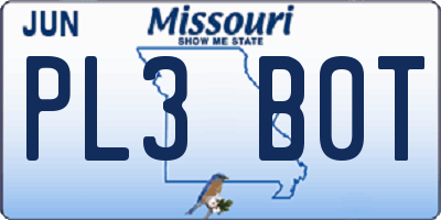 MO license plate PL3B0T