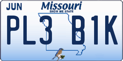 MO license plate PL3B1K