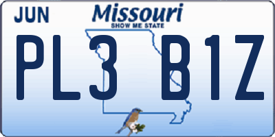 MO license plate PL3B1Z