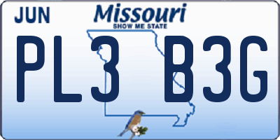 MO license plate PL3B3G