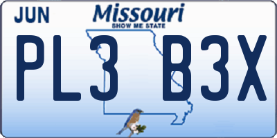 MO license plate PL3B3X