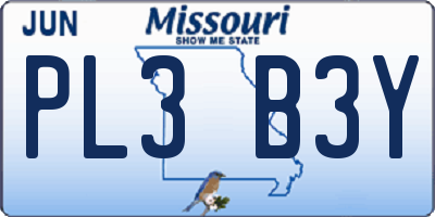 MO license plate PL3B3Y