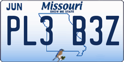 MO license plate PL3B3Z