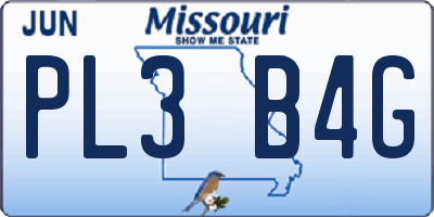 MO license plate PL3B4G