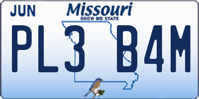 MO license plate PL3B4M