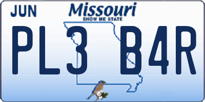 MO license plate PL3B4R