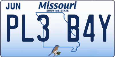 MO license plate PL3B4Y