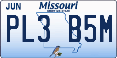 MO license plate PL3B5M