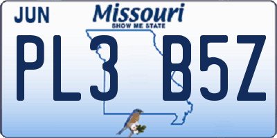 MO license plate PL3B5Z