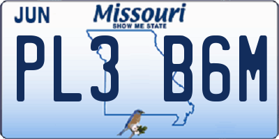 MO license plate PL3B6M