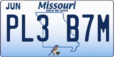MO license plate PL3B7M