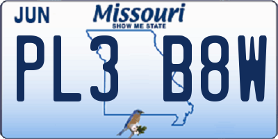 MO license plate PL3B8W