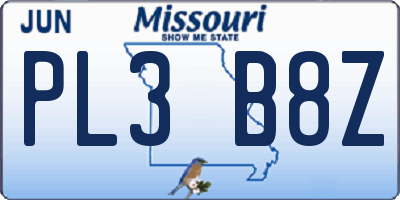 MO license plate PL3B8Z