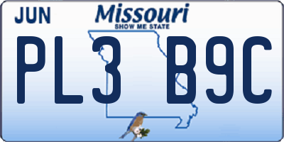 MO license plate PL3B9C