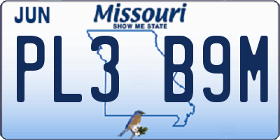 MO license plate PL3B9M