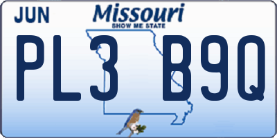 MO license plate PL3B9Q