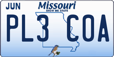MO license plate PL3C0A