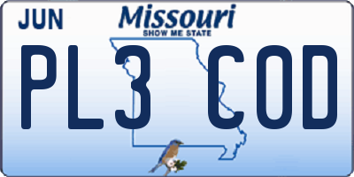 MO license plate PL3C0D