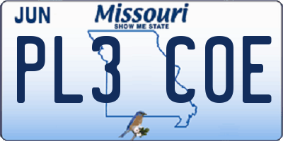 MO license plate PL3C0E