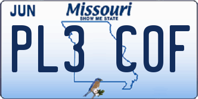 MO license plate PL3C0F