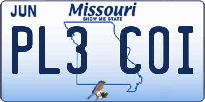 MO license plate PL3C0I