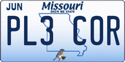 MO license plate PL3C0R