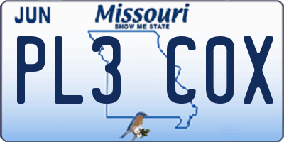 MO license plate PL3C0X