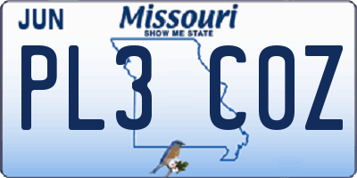 MO license plate PL3C0Z