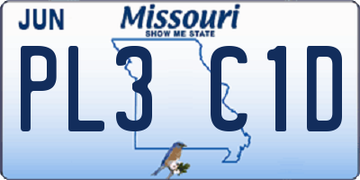 MO license plate PL3C1D