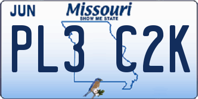 MO license plate PL3C2K