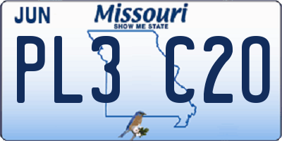 MO license plate PL3C2O