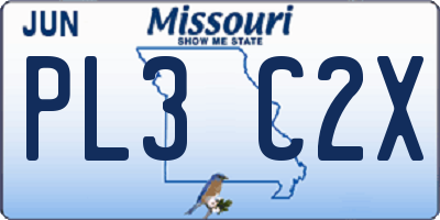 MO license plate PL3C2X