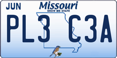 MO license plate PL3C3A